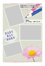 出産報告はがき 色鉛筆と花模様1